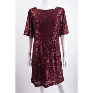 Forest Lily Womens Red Sequin Shift Dress M Medium Short Sleeved Party NWT